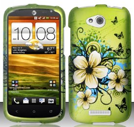 HTC One VX (AT&T) Hawaiian Flowers Design Snap On Hard Case Protector Cover + Car Charger + Free Mini Stylus Pen + Free American Flag Pin
