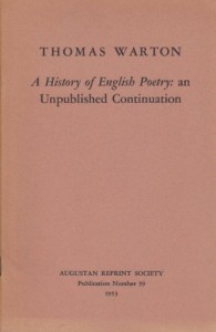 A history of English poetry: An unpublished continuation (Augustan Reprint Society. Publication)